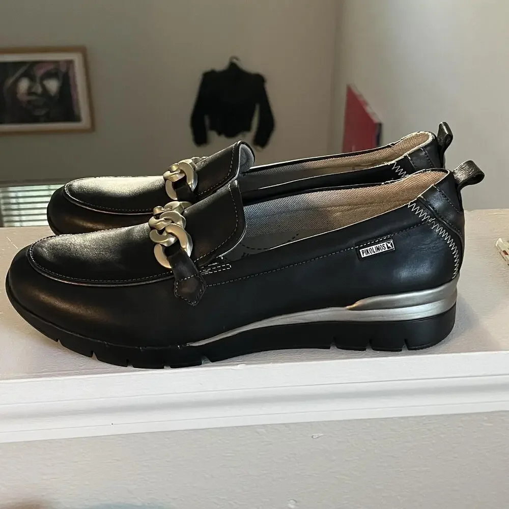 Pikolinos Loafers Cantabria Womens 10 Cowhide Leather Chain Slip On Arch Support